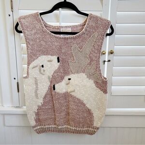 Jantzen Vintage Hand Knit Silk Blend Polar Bear & Reindeer Sweater Vest Medium